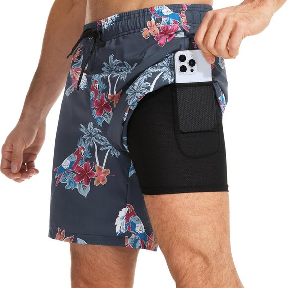 Mens Swim Trunks with Compression Liner Quick Dry Bathing Suit